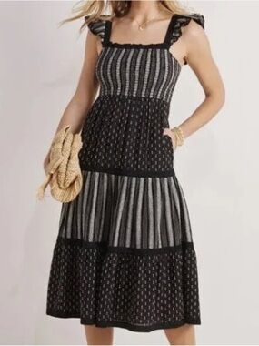 Vineyard Vines Textured Jacquard Smoked Midi Dress Black Cottagecore Farm Boho